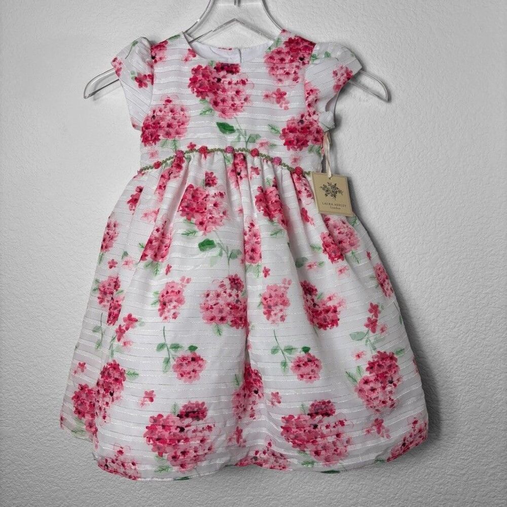 New Laura Ashley Girls Dress 4 Pink Floral Wedding Full Tulle Lined Rosette